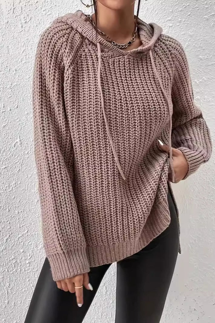 Solid Hooded Oversized Side Slit Sweater