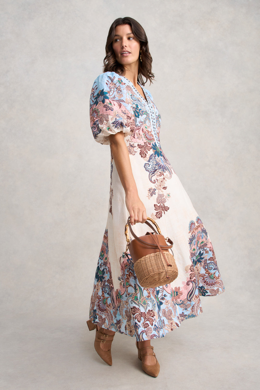 Printed Linen Blend Dress - Chyka Paisley Print