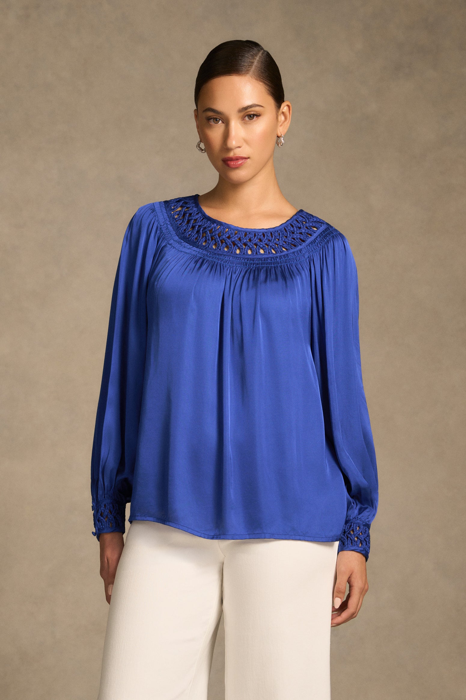 Braided Trim Blouse - Dark Royal Blue