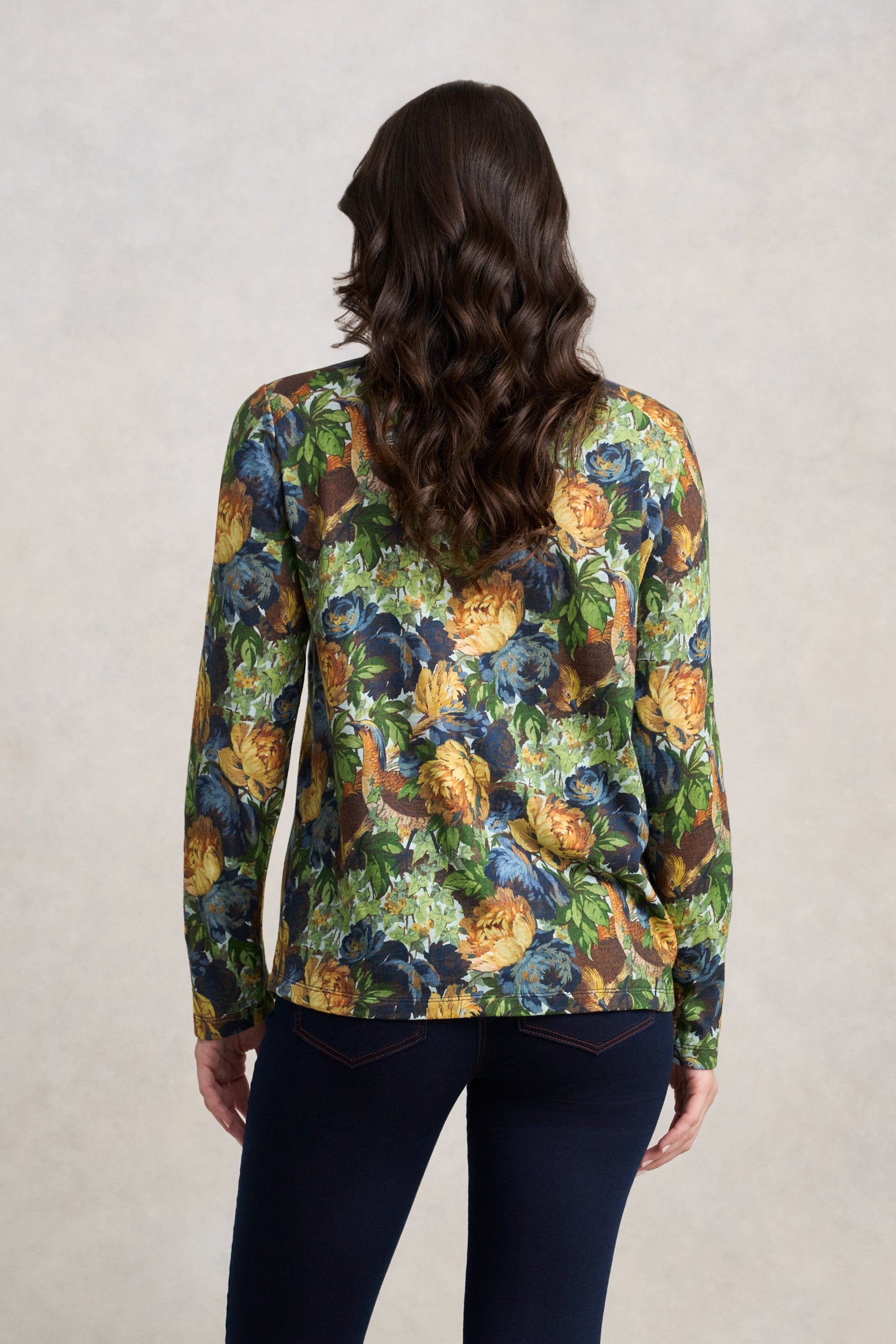 Long Sleeve Button Detail T-Shirt - Peony Print