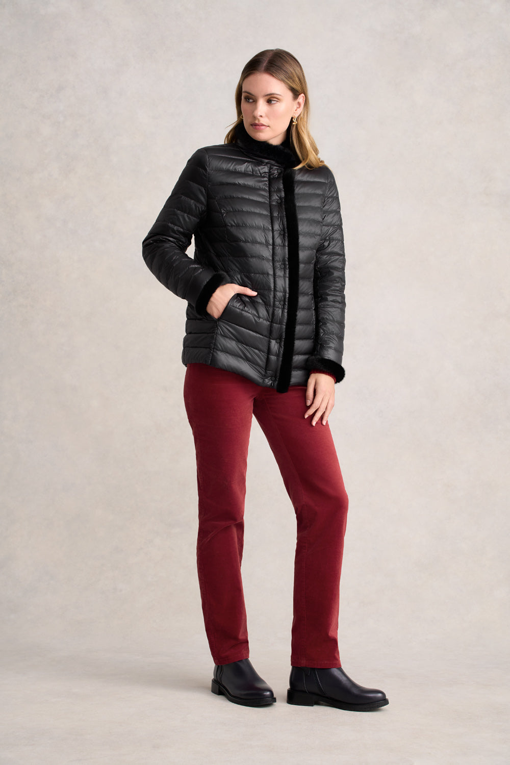 Faux Fur Trim Puffer - Black