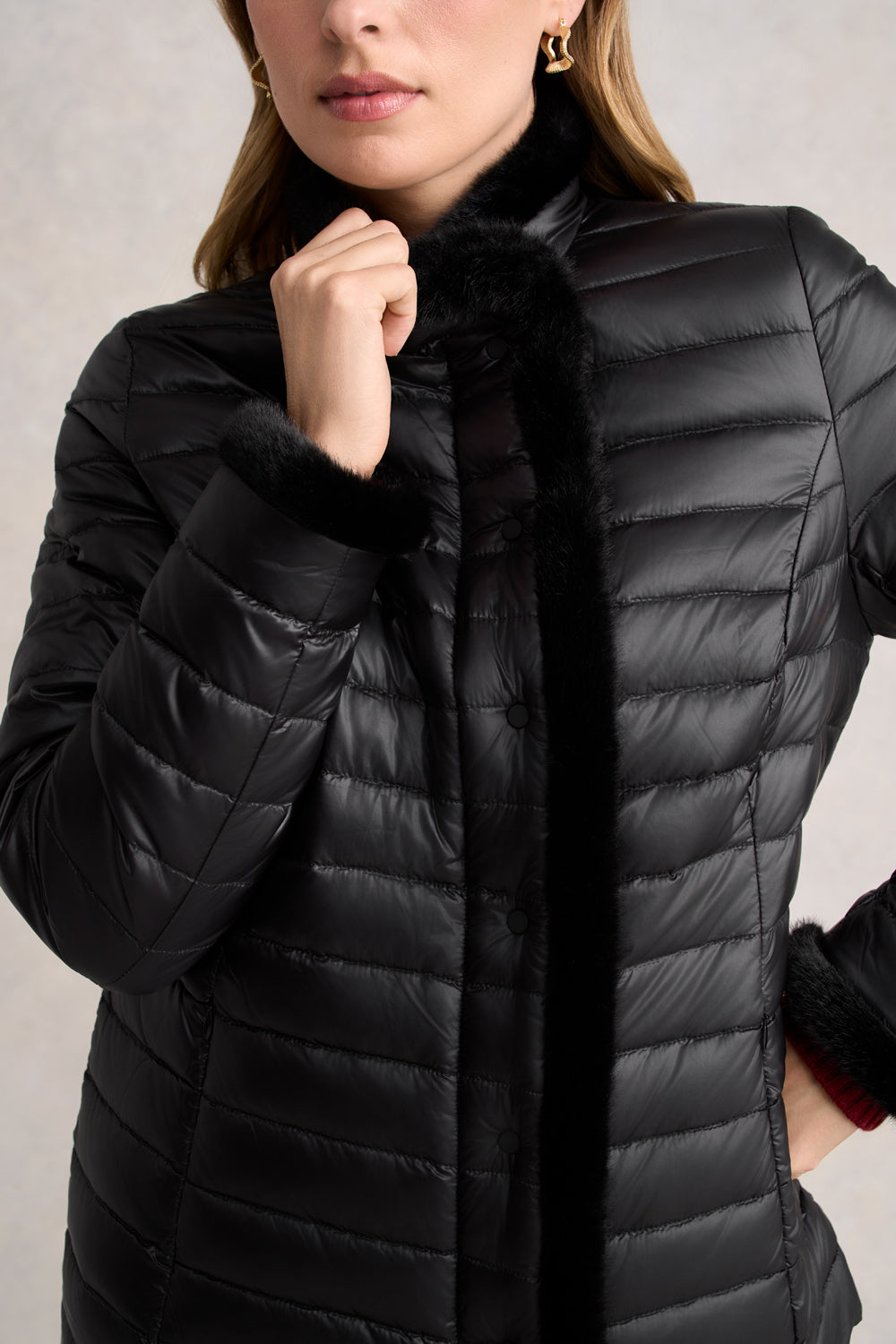 Faux Fur Trim Puffer - Black