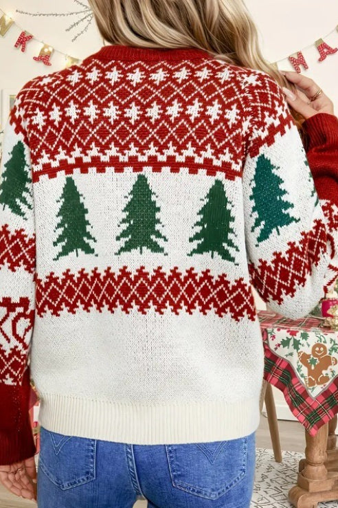 Argyle Striped Color Block Tree Sweater