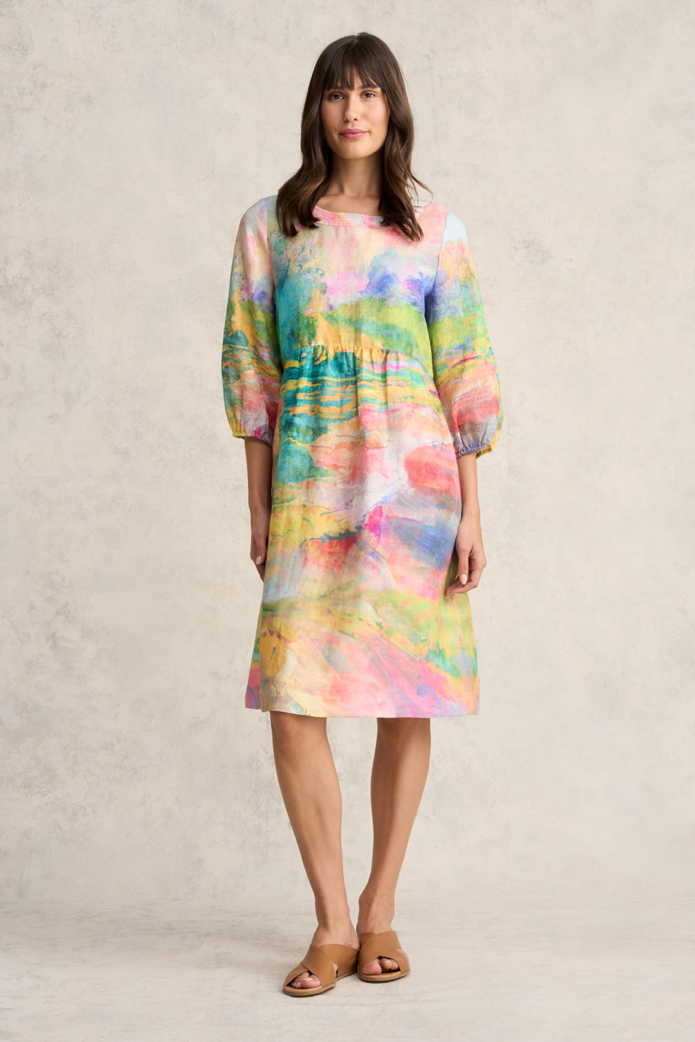 Printed Linen Dress - Abstract Landscape