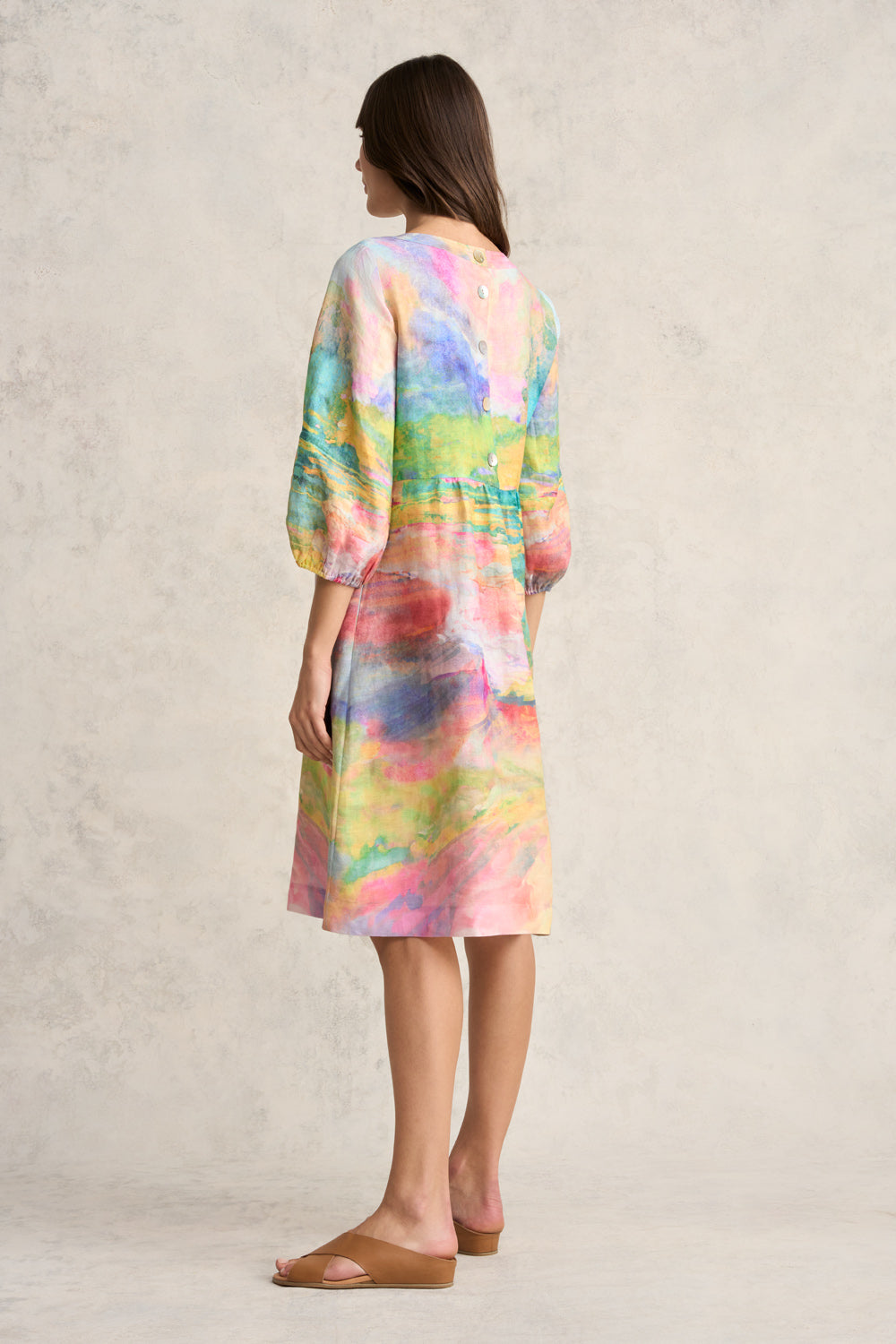 Printed Linen Dress - Abstract Landscape