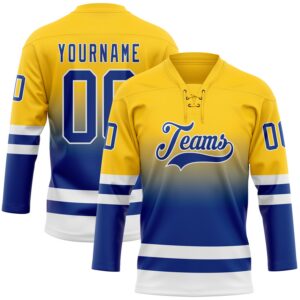 Custom Yellow Royal-White Fade Fashion Hockey Lace Neck Jersey