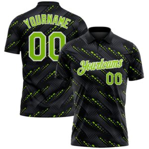 Custom Black Neon Green-White 3D Pattern Slant Lines Cyber Mecha Tech Performance Polo Shirt