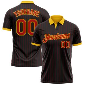Custom Black Red Pinstripe-Yellow Performance Polo Shirt