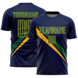 Custom Navy Kelly Green-Gold Diagonal Stripes Sports Sublimation Soccer Uniform Jersey
