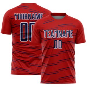 Custom Red Navy-White Diagonal Pinstripes Lines Sports Sublimation Soccer Uniform Jersey