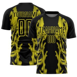 Custom Black Light Yellow Brasil Digital Lines Sublimation Soccer Uniform Jersey
