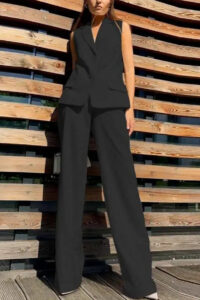 Flowy Wide-Leg Pant with Matching Vest Blazer