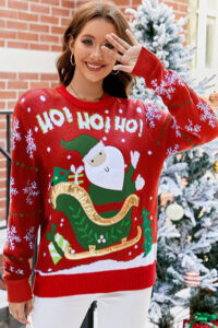 Color Block Santa Print Embroidered Sweater