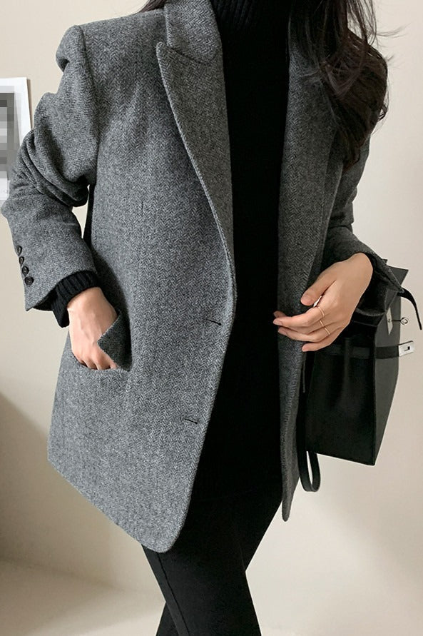 Wool Blend Solid Color Blazer